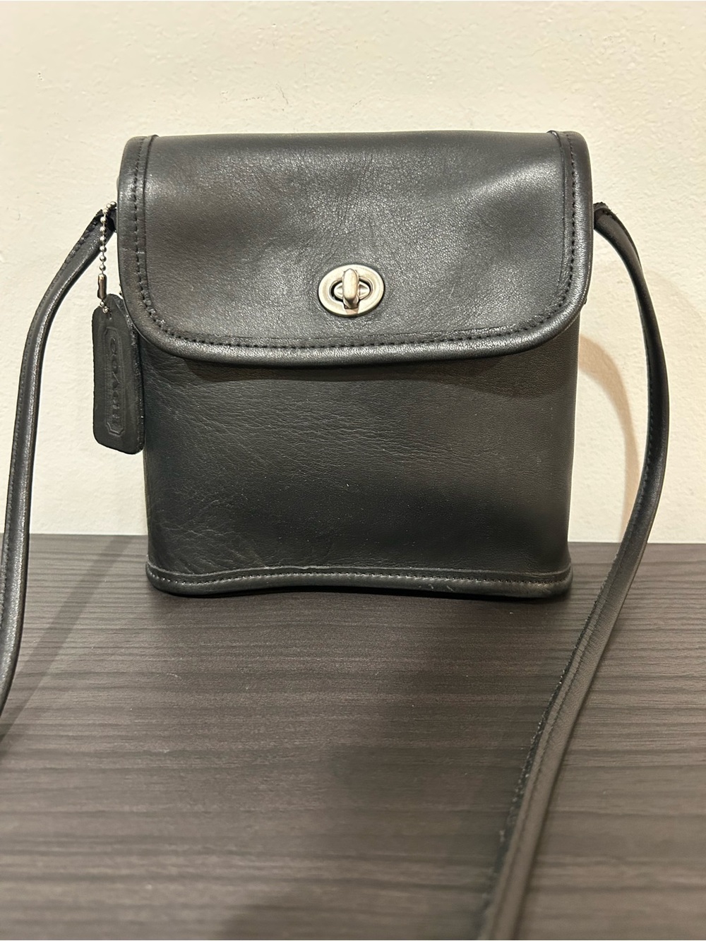 Vintage Coach Tango Flap Black Leather Crossbody Bag EUC
